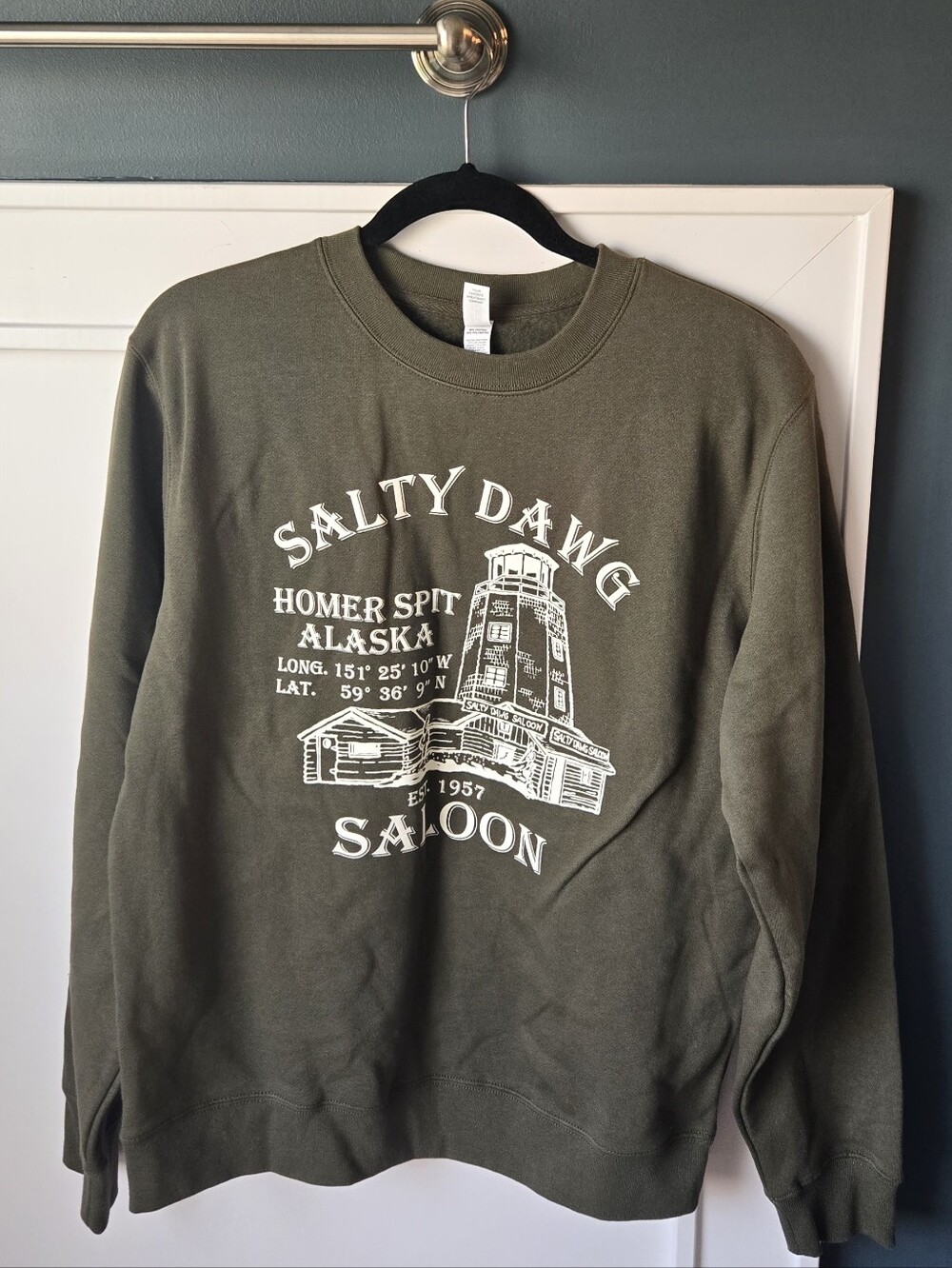 Salty Dog Saloon Olive Green Crewneck Sweatshirt